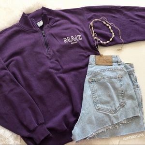 Maui Hawaii Purple Quarter Zip Crewneck Sweater